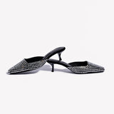 Amal Crystal Mule In Black Suede