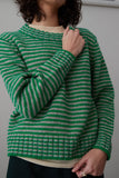 MOLLY SWEATER | GREEN AND GREY STRIPE