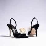 Salma Sandal In Black Suede and Ivory Satin