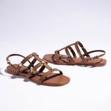 Harmony Flat Sandal In Caramel Leather