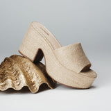 Miso Platform Sandal In Metallic Raffia