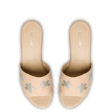 Miso Platform Sandal In Beige Raffia and Floral Crystals