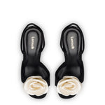 Salma Sandal In Black Suede and Ivory Satin