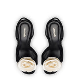 Salma Sandal In Black Suede and Ivory Satin