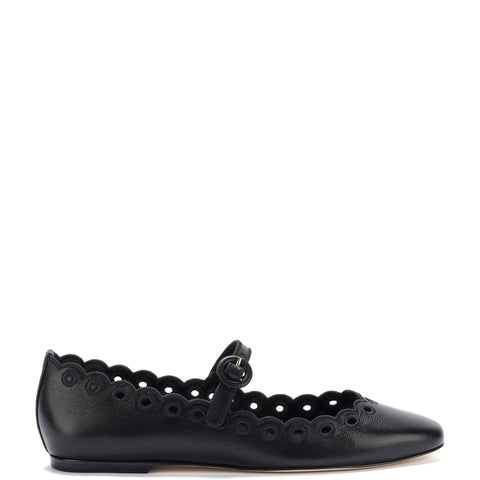 Blair Broderie Ballet Flat In Black Leather