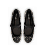 Blair Ballet Flat In Black Leather and Metallic Studs