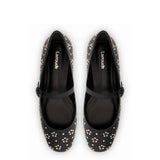 Blair Ballet Flat In Black Leather and Metallic Studs