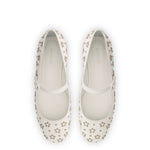 Blair Ballet Flat In White Leather and Metallic Studs