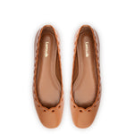 Meghan Broderie Flat In Caramel Leather