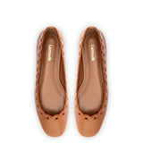 Meghan Broderie Flat In Caramel Leather