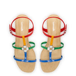 Hana Flat Sandal In Multicolor Patent Leather and Raffia