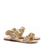 Milan Flat Sandal In Beige Printed Raffia