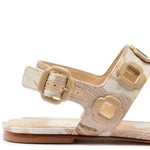 Milan Flat Sandal In Beige Printed Raffia