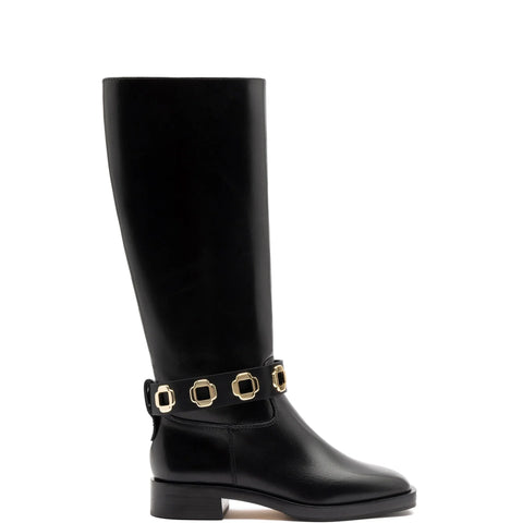 Milan Flat Boot In Black Leather