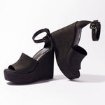 Larroudé x Jennifer Fisher Wedge Sandal In Black Raffia