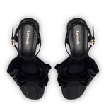 Selena Ruffle Sandal In Black Fabric and Crystals