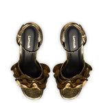 Selena Ruffle Sandal In Gold Cracked Metallic Leather