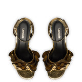 Selena Ruffle Sandal In Gold Cracked Metallic Leather