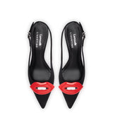 Larroudé x Libertine Lips Pump Lo In Black Fabric