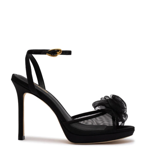 Salma Platform Sandal In Black Satin