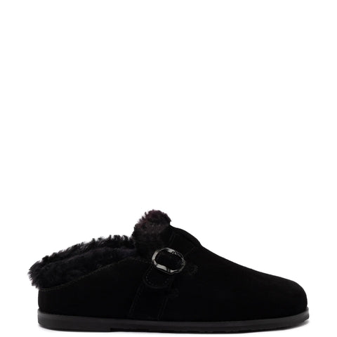 Milan Fur Clog In Black Suede