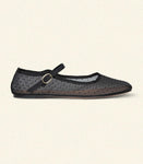 MARY JANE SLIPPER -- BLACK MESH DOT