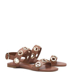 Milan Flat Sandal In Caramel Leather