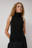 Modern Weaving Cashmere Mock Collar Rib Top in Black Melange