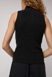 Modern Weaving Cashmere Mock Collar Rib Top in Black Melange