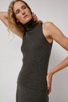 Modern Weaving Cashmere Mock Collar Rib Top in Olive Melange