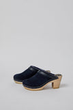 No.6 Dakota Shearling Clog on High Heel in Navy Suede and Night