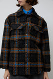 No.6 Wilson Jacket in Brown Black and Blue Plaid Boucle