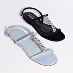 Calypso Flat Sandal In Maya Denim and Crystals