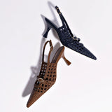 Ines Macrame Pump In Navy Leather