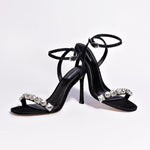 Calypso Sandal In Black Fabric and Crystals