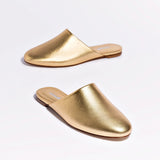 Venice Flat Mule and Pouch Kit In Gold Metallic Leather