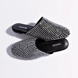 Venice Flat Mule Crystal In Black Suede